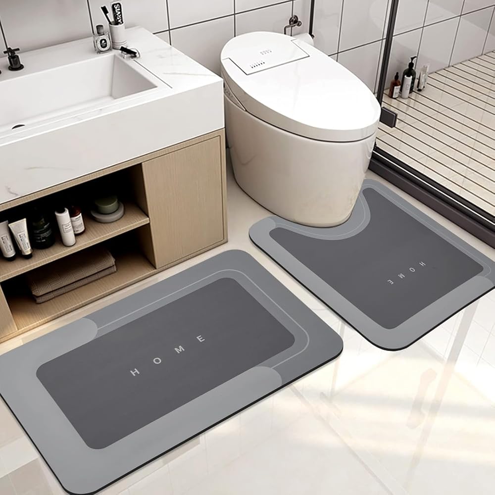 Bingobang 2 PCS Absorbent Bath Mat Set Non Slip Diatom Mud 45x75 cm 45x60 cm