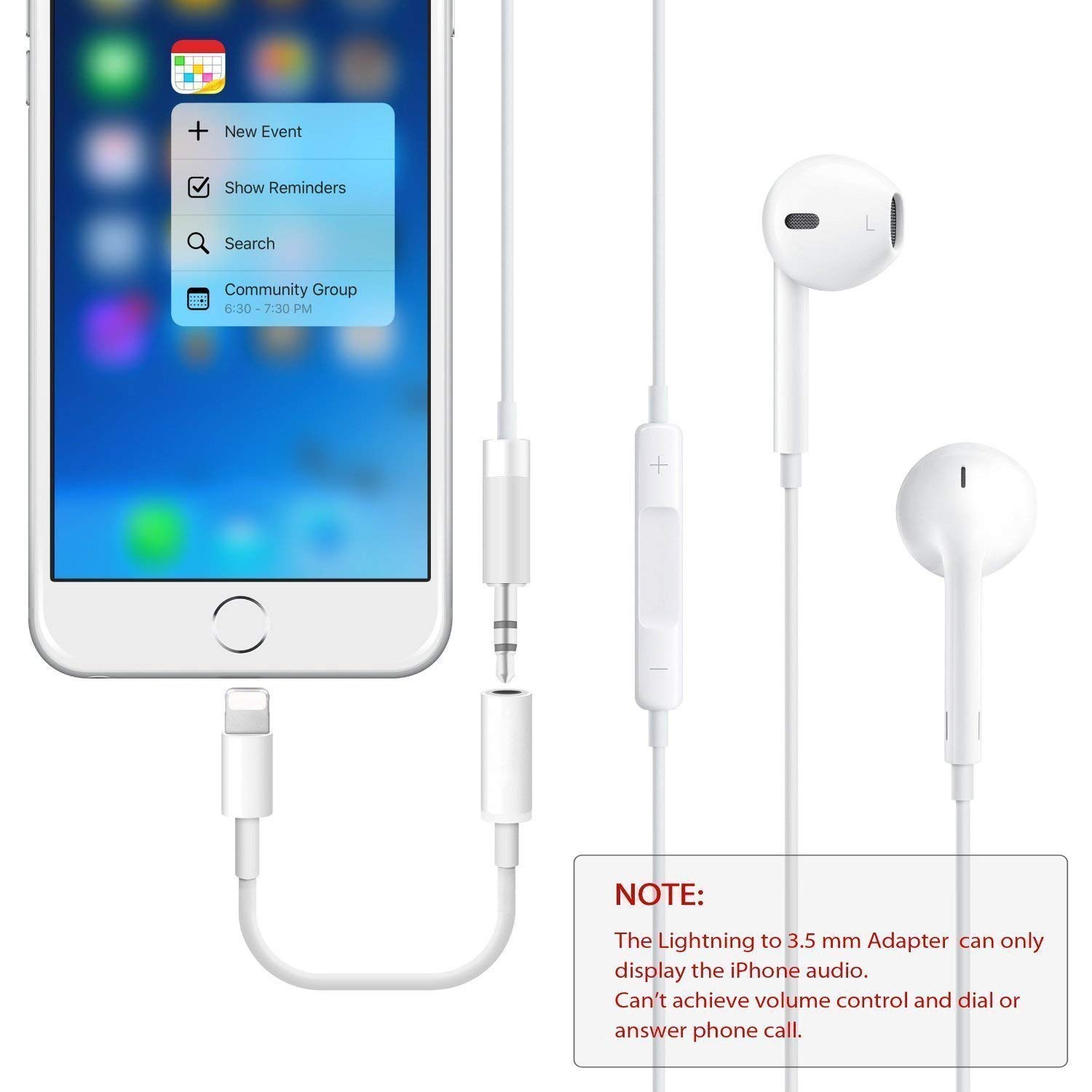 Audio+Charge+Volume Control+Call 2 in1 Splitter for iPhone Xs Max/X/8/8