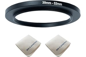 SKYZHENG 39mm lens to 52mm Camera Lens Adapter 39mm to 52mm Step Up Ring Adapter Ring for all brands of UV ND CPL, with premium lens wiping cloth 2 pack (39mm-52mm)
