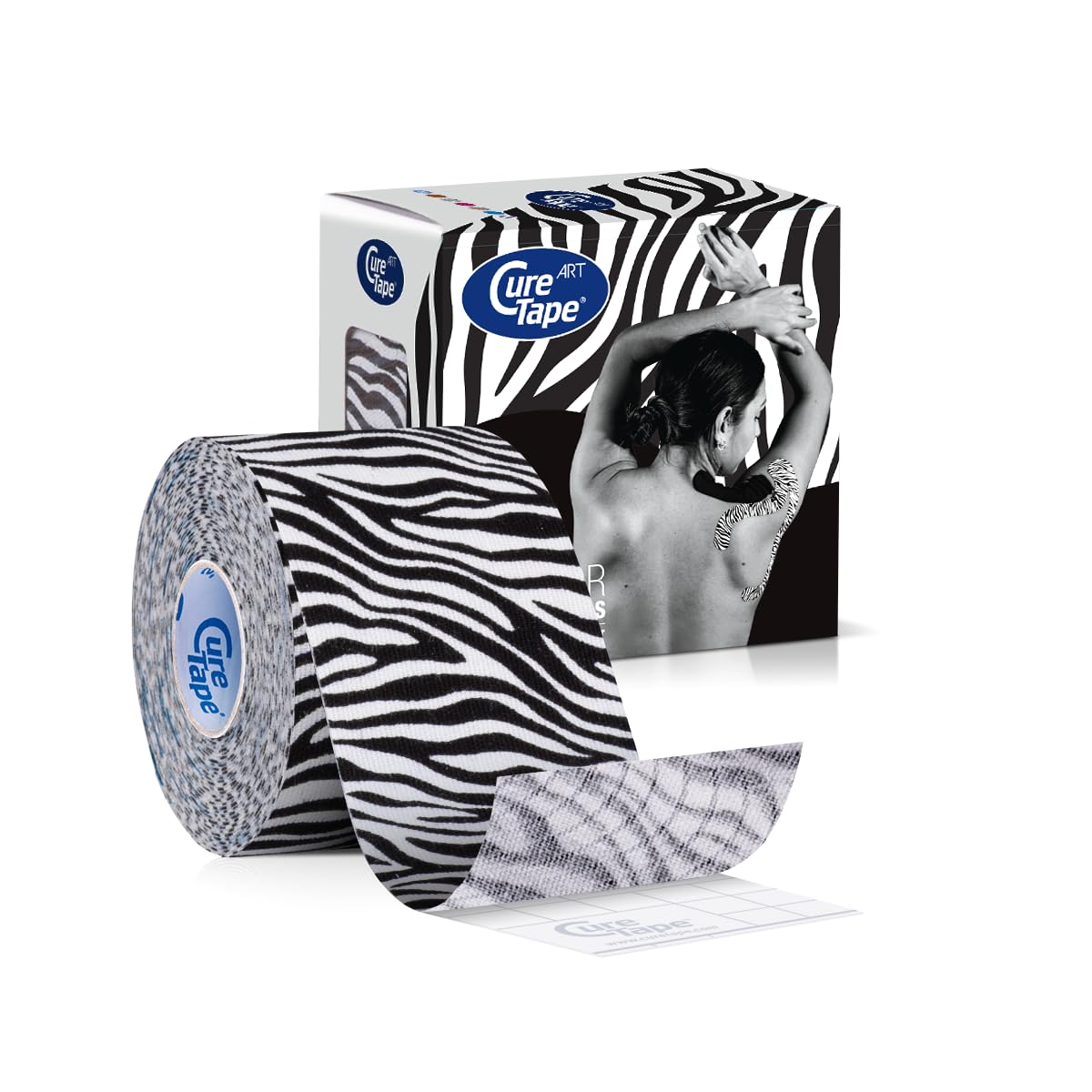 CureTape Art Kinesiology Tape 5m x 5cm Uncut – Waterproof Latex-Free Hypoallergenic Kinetic Physio Tape – Medical Tape for Muscle & Joint Support & Blisters – Elastic K Tape for Knee Support - Zebra