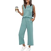 WIHOLL Two Piece Sets for Women Summer Outfits Matching Lounge Sets Wide Leg Crop Pants Vacation Travel