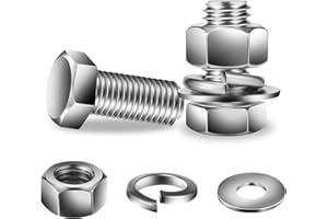 1/4-20 x 1" Hex Head Screw Bolt, Nuts, Flat & Lock Washers, 20Pcs 18-8 (304) Stainless Steel, Fully Threaded, by SG TZH