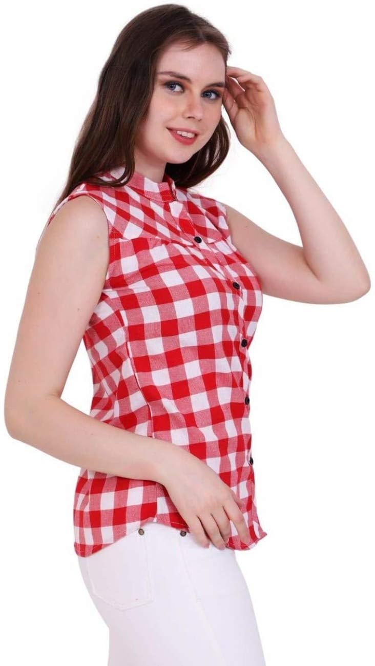 sleeveless red shirt