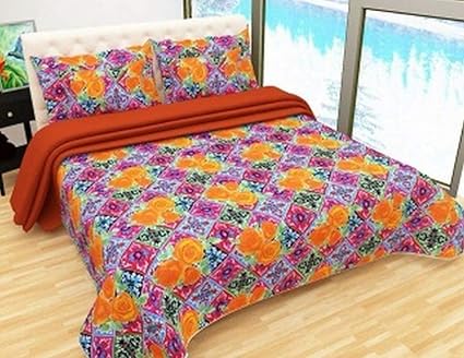 Bombay Dyeing Felix 136 TC Microfibre Double Bedsheet with 2 Pillow Covers - Orange