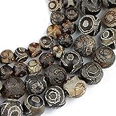 China Tibetan Dzi Eyes Beads Natural Agate Stone Religion Round Loose Bead 10MM Beads for Jewelry Making Bracelet DIY(Black Brown,10mm)