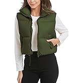 Rousytn Women's Crop Puffer Vest Stand Collar Zip Up Sleeveless Jacket Winter Padded Coat with Pockets