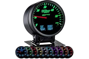 GlowShift 3in1 Analog 60 PSI Boost Gauge with Digital Pyrometer Exhaust Temp EGT & Temperature - Includes 1/8-27 NPT Electron