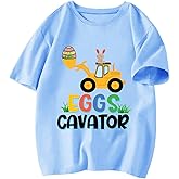 Toddler Easter Shirt Boys Girls Bunny Eggs-cavator Truck Graphic T-Shirt Kids Short Sleeve Cotton Easter Tee Tops 2-7 Years