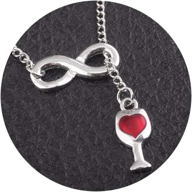 Lover's Infinity Red Heart Wine Bottle Lariat Y Necklaces Antique Silver Wineglass Best Gifts for Her Choker