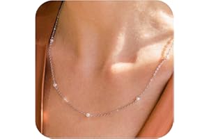 MARYLAX Pearl Necklaces for Women, Dainty 14K Gold/Silver Plated Pearl Necklace, Simple White Pearls Choker Y-shaped Pearl Single Pearl Cute Pearl Thin Chain Necklace, Elegant Women Wedding Jewelry