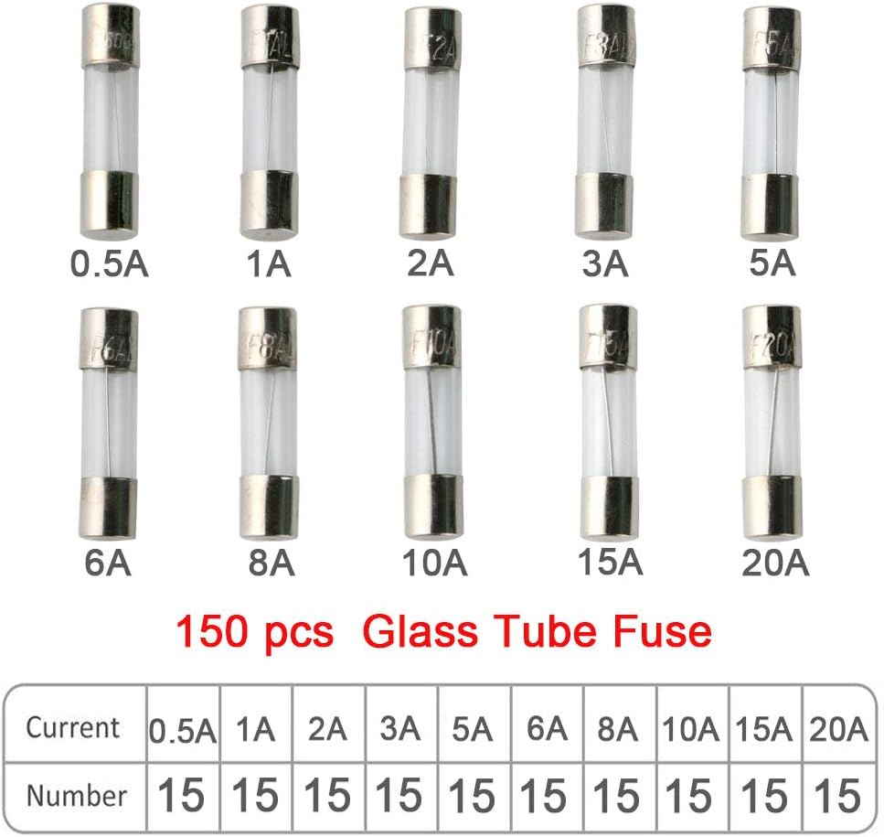 FULARR 150pcs 5x20mm Professional Car Glass Tube Fuse, Fast-Blow Fuses Set including Transparent Plastic Box - Image 3