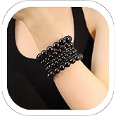 Asphinien Vintage Pearl Bracelet Set 6 Pieces White Black Beaded Stretch Bracelets Stackable Faux Pearl Hand Jewelry for Women Bride Bridesmaid