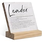 Leader Definition Inspirational Wood Plaque with Wooden Stand,Leader Appreciation Wooden Plaque Sign Desk Decor for Home Office Table Shelf Decorations,Boss Leader Supervisor Thank You Gifts