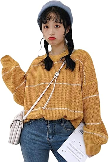 Amazon Rehoodnレディース ニット カットソー レディース ニット カットソー Bf風 原宿風 レディース ニット セーター 秋 可愛い セーターイエローf セーター 通販