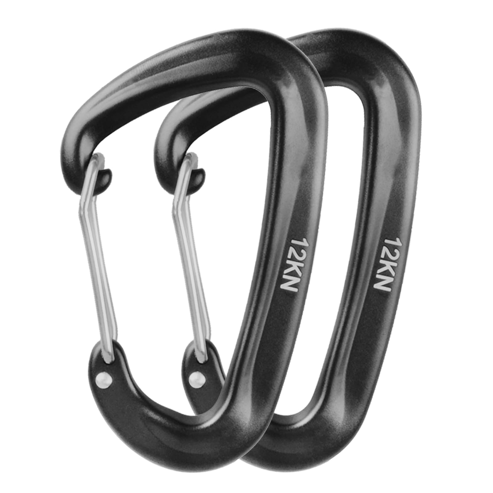 TRIWONDER Carabiner Clip Heavy Duty Wire Gate Small Carabiner Clips D Shape Keyring Snap Hook for Hammock Camping Hiking Fishing (12kN - Black - 2 Pcs)