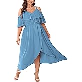 SHESTARR Womens Plus Size Cold Shoulder Dress Short Sleeve Ruffle Summer Sundress High Low Flowy Maxi Long Dresses