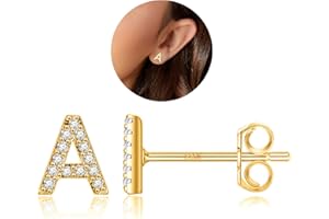 Gold Initials Stud Earrings, Handmade Stud For Men, Young Women, And Boys, Gold With Small Cubic zirconia, Minimalist Name Je