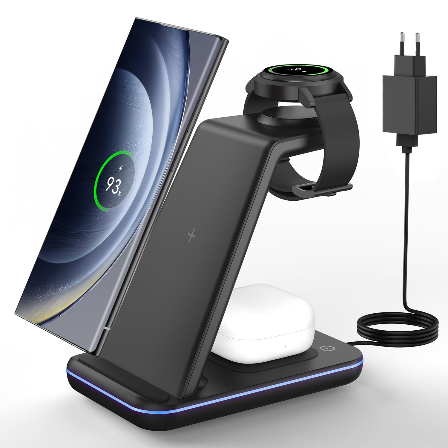 Wireless Charger for Samsung&Android: JoyGeek 3 in 1 Charging Station for Galaxy Watch7 Pro/4/3/Active2/1 - Phone Charger Stand for S24/S23 Ultra/S22/S21/S20/Note 20, Z Fold&Flip Series, Buds2 Pro