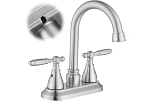 SUPWORK 2-Handle Bathroom Faucet Brushed Nickel 360 Degree High Arc Swivel Spout 4 Inches Centerset Vanity Faucet Modern Bathroom Faucets 3 Holes Lavatory Faucet NOT INCULED Drain