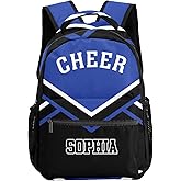 SunFancyCustom Personalized Cheer Blue Cheerleader Custom Backpack Waterproof Multifunctional Daypack with Name Gift 12.2(L) x5.9(W) x16.5(H) inch
