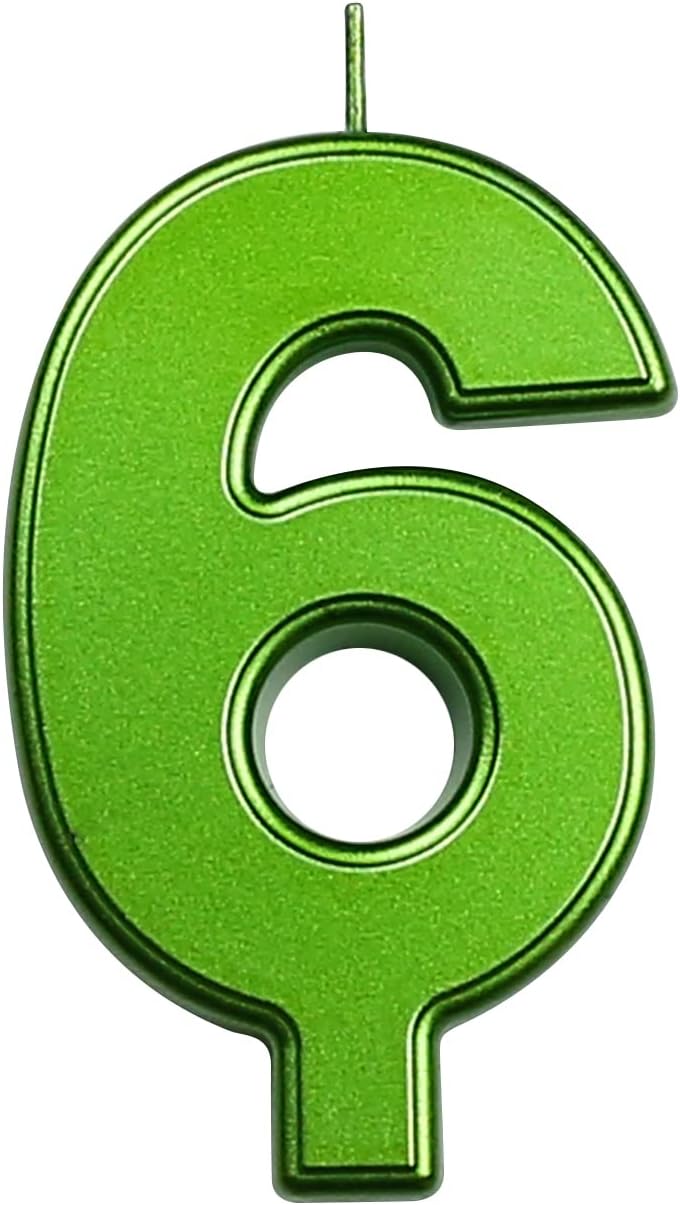 Candles & Holders - DERVENTA Birthday Candles Big Numbers Green 3.7 inch Party Cake Topper 1 Piece (Number 6 Green)