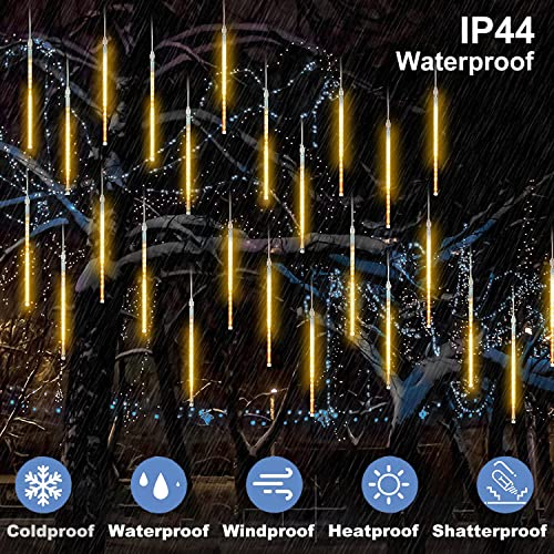 Redare Meteor Shower Rain Lights,50cm 8 Tubes 288 LEDs rain drop lights Waterproof,Cascading Rain Light,Icicle Snowfall String Lights for Garden Wedding Holiday Party Tree Decoration (Warm White)