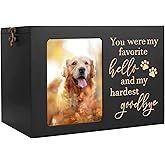 Pet Memorial Urns for Dog or Cat Ashes, XLarge Wooden Funeral Cremation Urns with Photo Frame, Keepsake Memory Box with Black Flannel Lining
