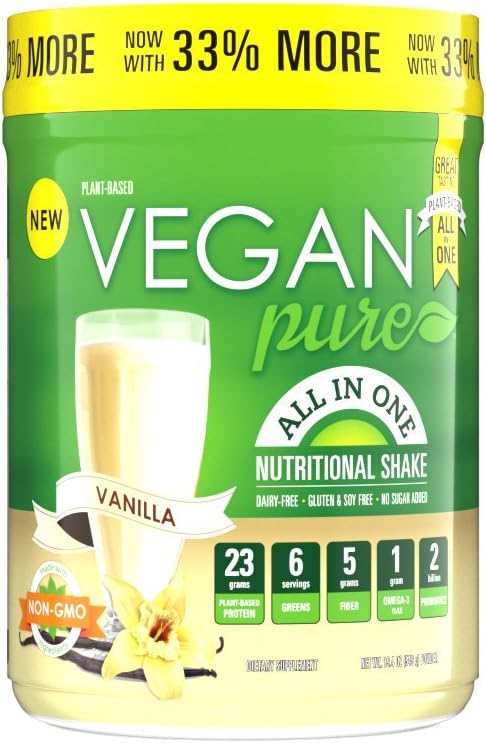 Vegan Pure Meal Replacement - Plant Based Protein Powder with Probiotics, Sugar Free, Gluten Free, Dairy Free 1.21lbs (549g)