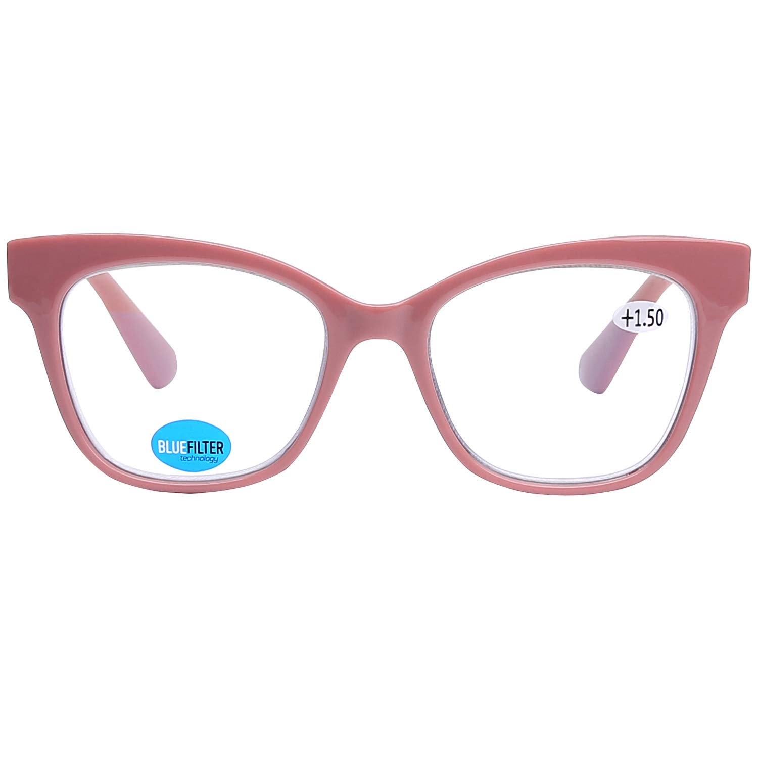 DOOViC Women's Reading Glasses Hot Pink Frame Square Lens Blue Light Blocking Glasses with Magnification 1.0