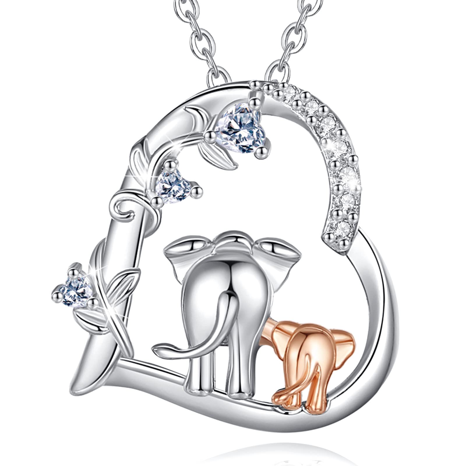 CELESTIA Elephant Gifts for Women, Mother Daughter Necklace 925 Sterling Silver Rose Gold, Mother and Daughter Gifts, Happy Birthday Mothers Day