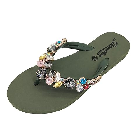 Makefortune 2019 Sandalen Damen Sommer, Frauen Sandalen Sommer Auge Stickerei Strandschuhe Frauen Flip Flops MäDchen Kristall