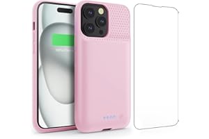 QTSHINE 15W Fast Charging Battery Case for iPhone 15 Pro (6.1 inch), 7500mAh Slim Portable Charging Case with 360 Protection, Rechargeable Extended Phone Charger Cover - Pink