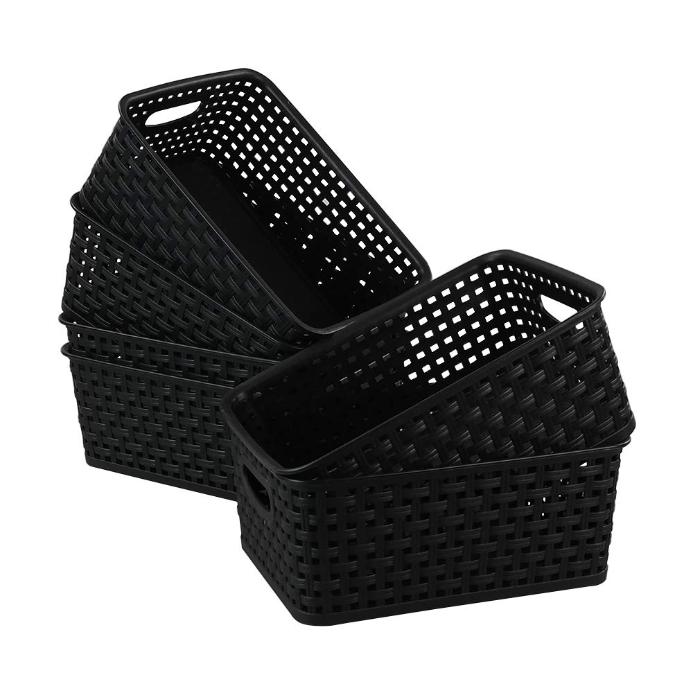 Xowine Set of 6 Weave Baskets, Plastic Storage Basket, Black