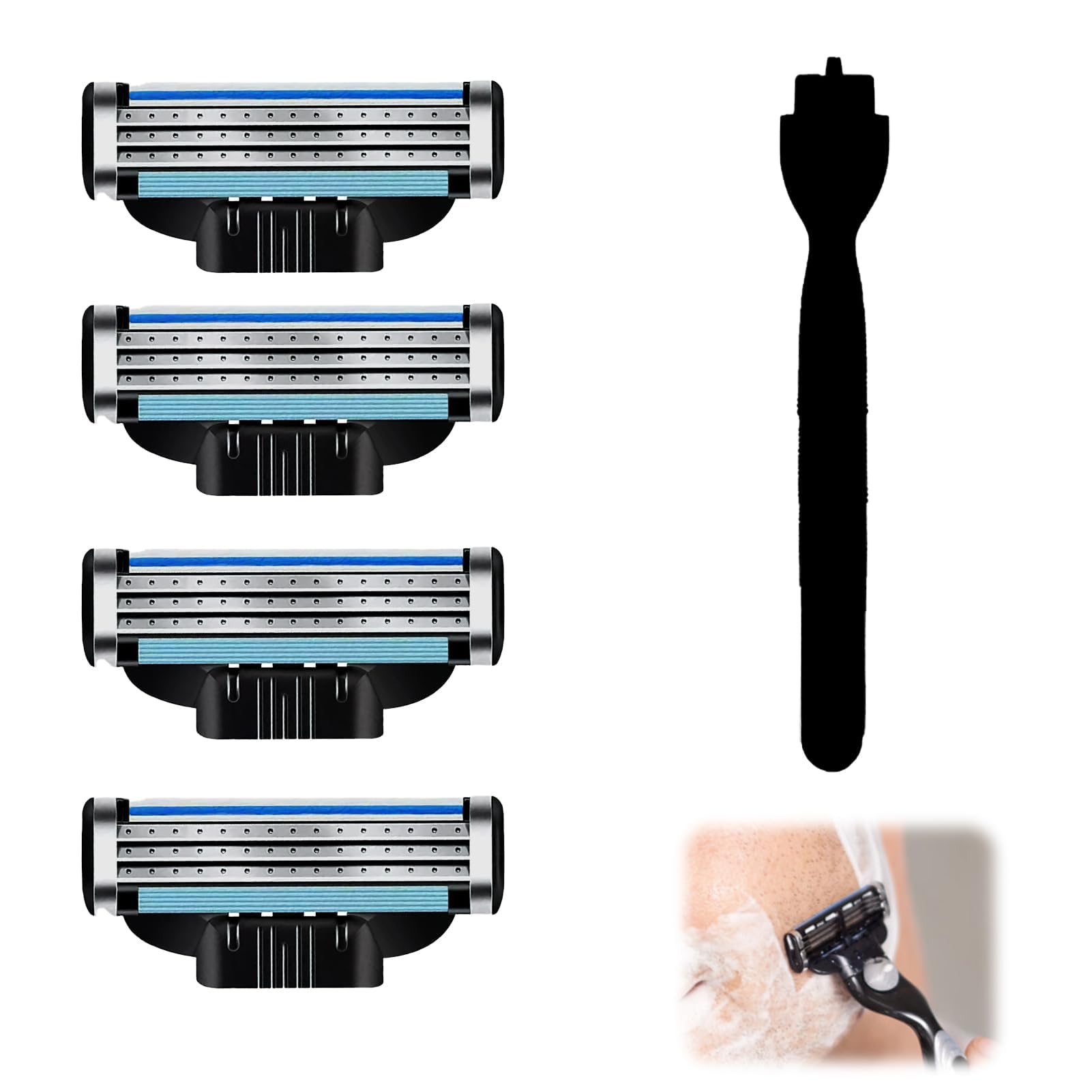Men's Wet Razor, Razor + 4 Razor Blades, Turbo Wet Razor with Triple Blade, Replacement Blades for Men