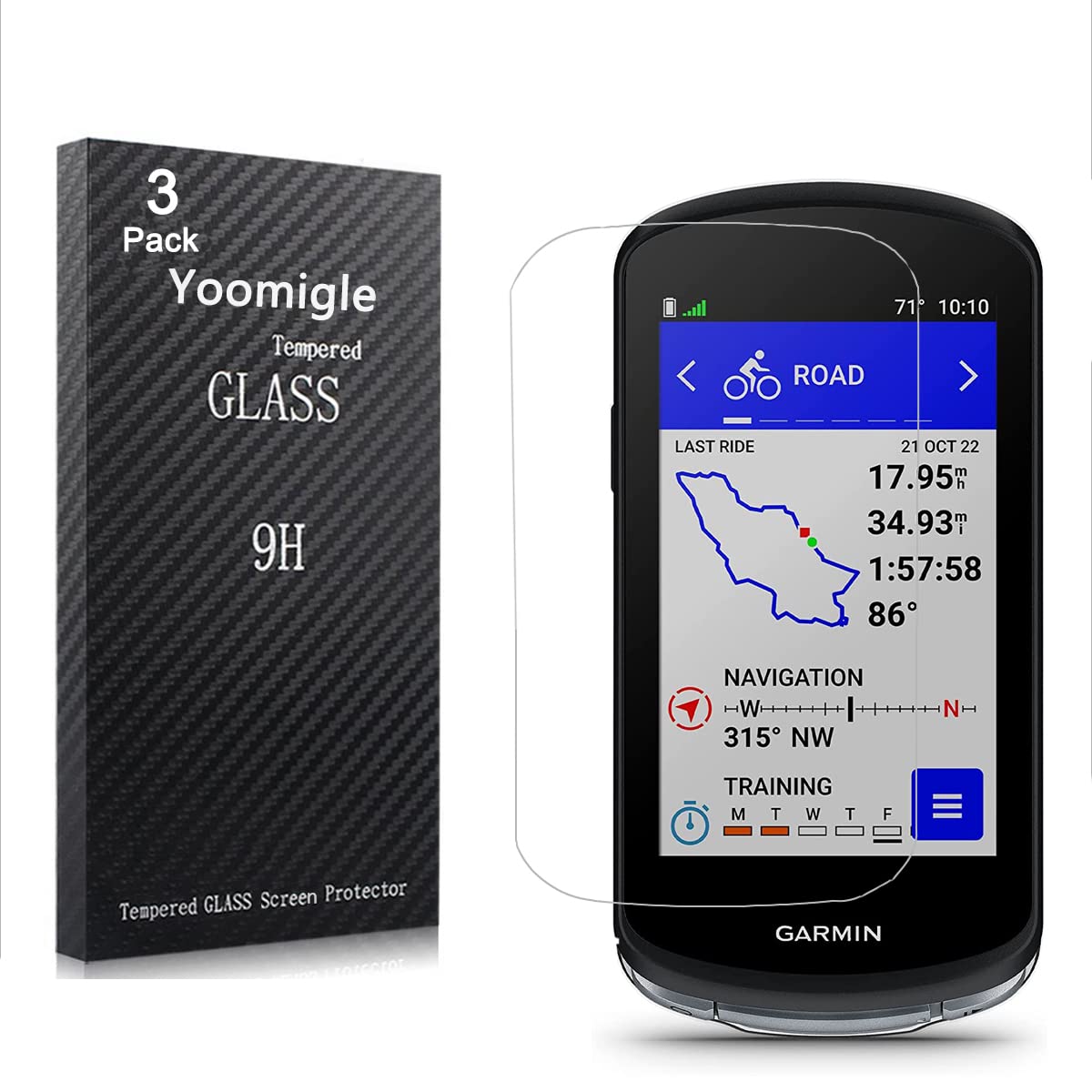 Yoomigle 3 Pack Compatible with Garmin Edge 1040 Screen Protector Tempered Glass For Edge 1040 GPS Bike Computer Screen Protectors Cover Foils 9H Anti-Scratch Anti-Fingerprint No Bubble