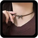 Ximdble Vintage Brown Velvet Choker Necklace Metal Bow Pendant Necklace Bowknot Choker Necklace Short Brown Leather Necklace Boho Suede Clavicle Necklace Jewelry for Women
