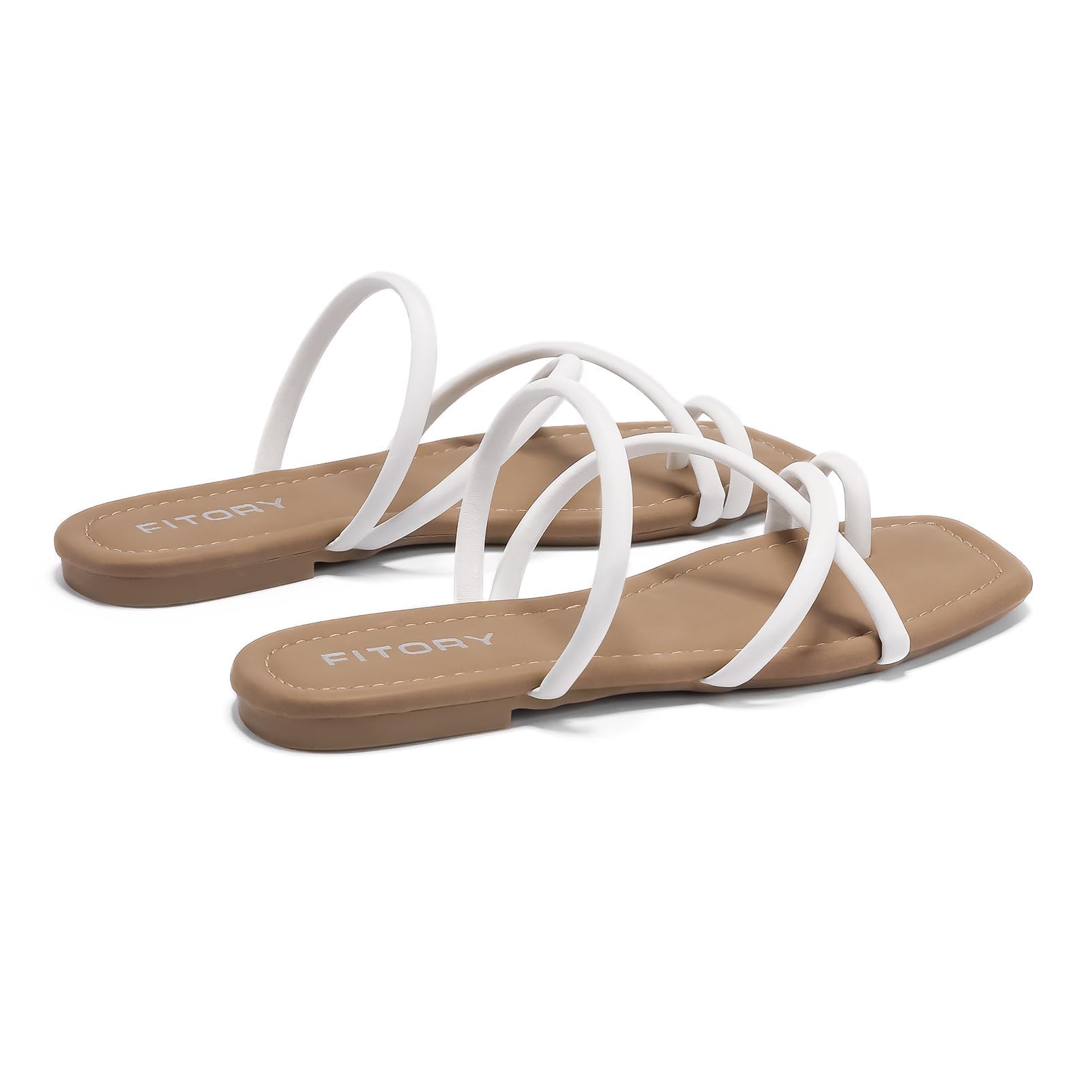 FITORY Women's Slide Sandals Flat Toe Ring Thongs with Cross Strap for Summer Size