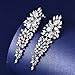 GULICX Shinning Cubic Zirconia Art Deco Leaf Drop Chandelier Dangle Earrings Bride Silver Plated Base