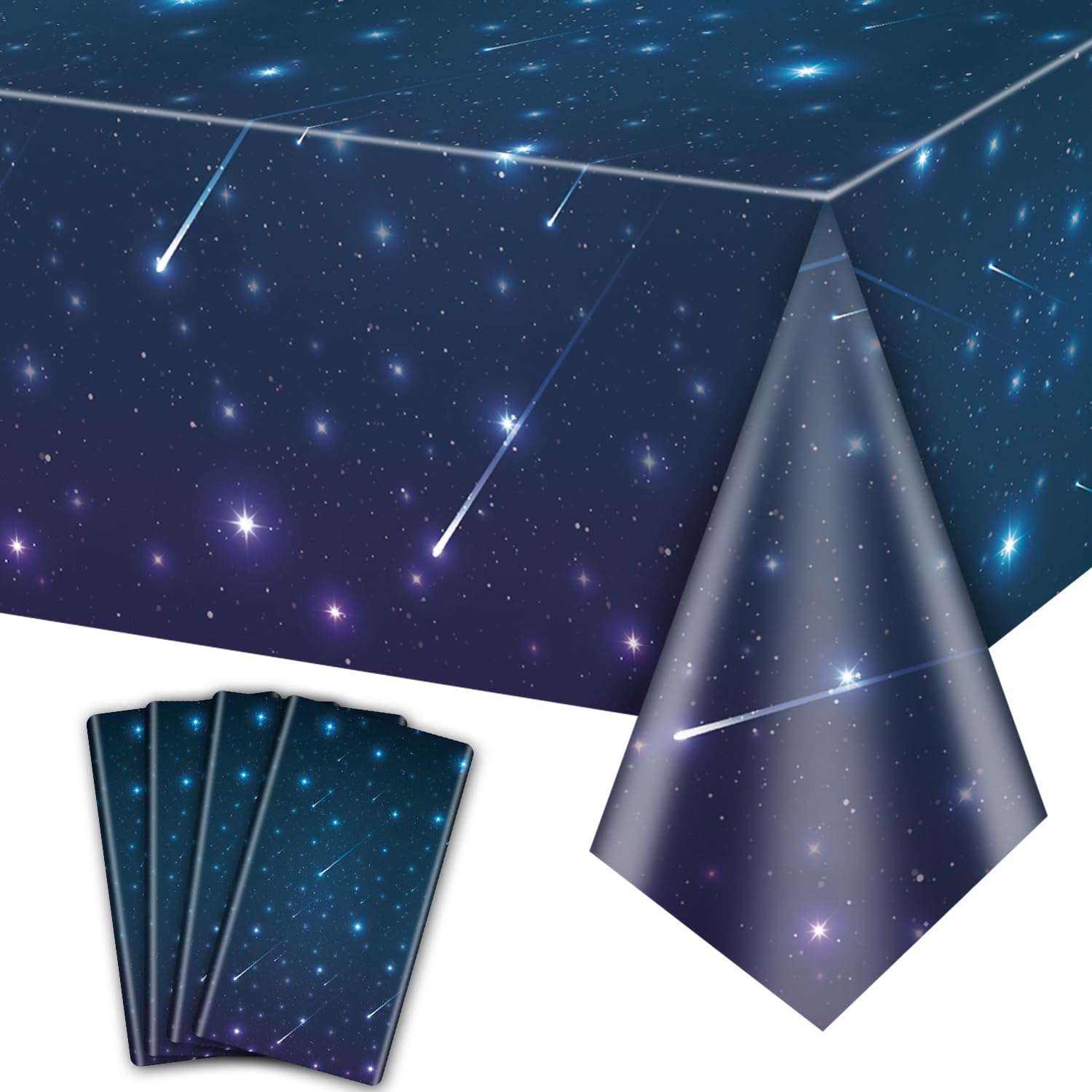 QUERICKY Space Galaxy Tablecloth, Starry Night Table Cover for Theme Party Decorations, Kids Birthday Outer Space Stars Decor (4, 220x130cm)