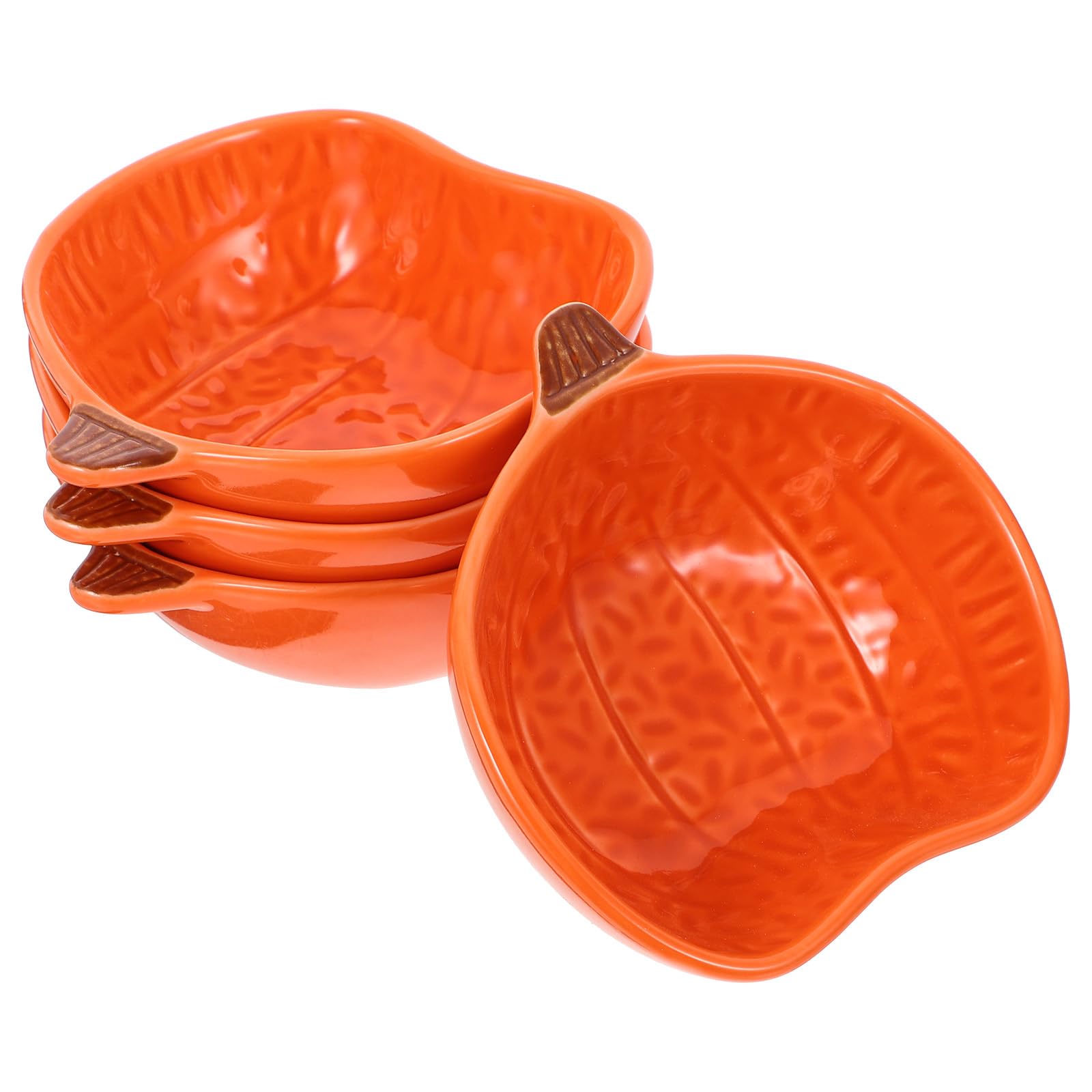 HEMOTON Pumpkin Ceramic Soy Sauce Dish Mini Side Seasoning Dish, Sushi Soy Dipping Bowl, Snack Serving Saucers Dishes, Porcelain Small Tea Bag Holder Set of 4