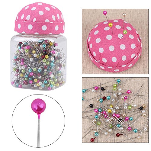 Hlitand 500Pcs Sewing Pins, Multicolor Beads Needles Quilting Pins in Pink Fabric Covered Pin Cushion Bottle Sewing Craft
