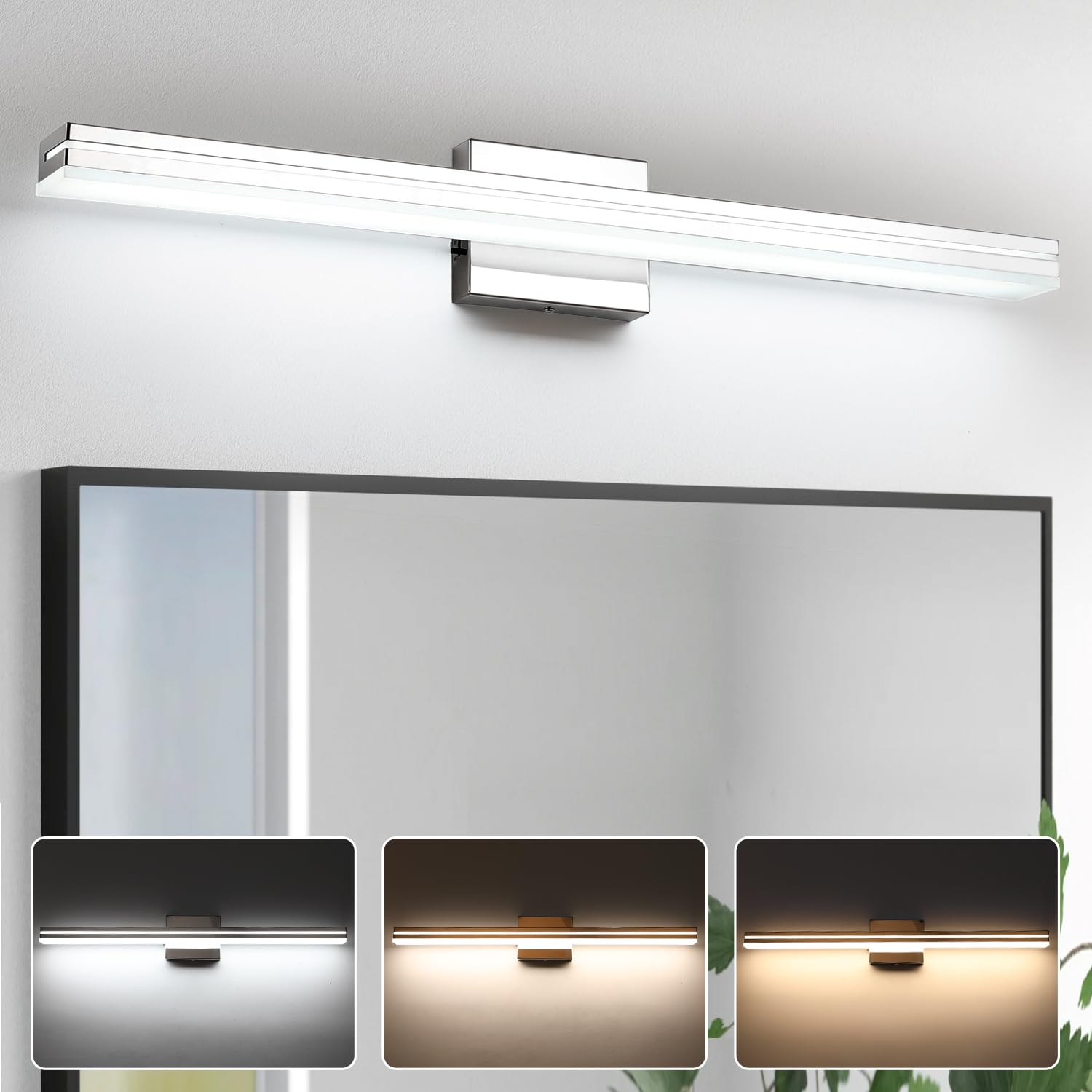 Photo 1 of SineRise LED Modern Bathroom Vanity Light Bar (32-Inch, 3000K/4000K/6000K), Chrome Dimmable Modern Acrylic Bathroom Wall Lighting Fixtures Over Mirror