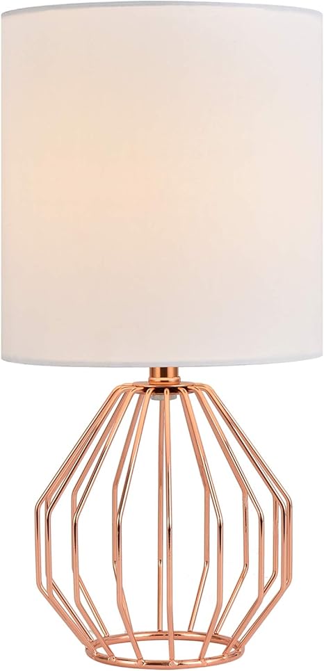 cotulin lampara de mesa lampara de noche moderna hueca pequena con base de metal y pantalla de tela blanca para sala de estar dormitorio oro rosa