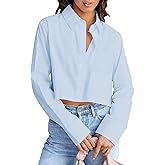 BONITEE Women Cropped Long Sleeve Button Down Shirts Spring Fall Casual Button Up Crop Blouses Sexy Lapel Tops with Pocket