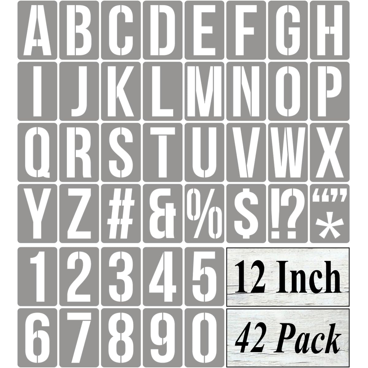 Photo 1 of 12 Inch Alphabet Letter Stencils for Painting - 42 Pack Letter and Number Stencil Templates with Signs for Painting on Wood, Reusable Numbers and Letters Stencils for Chalkboard Wood Signs & Wall Art
