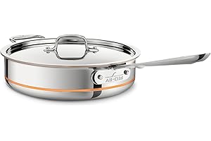 All-Clad Copper Core 5-Ply Stainless Steel Sauté Pan with Steel Lid 5 Quart Induction Oven Broiler Safe 600F Pots and Pans, C