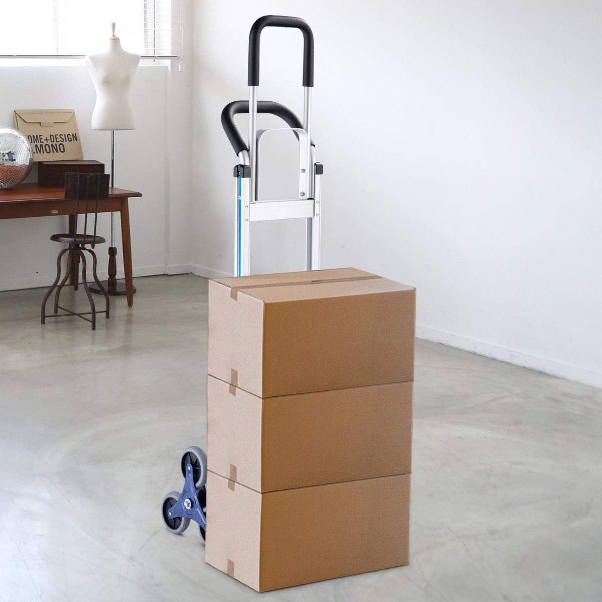 Heavy Duty 2 in 1 550 Pounds Folding Hand Truck Aluminum Alloy Stair Climber Cart Dolly Logistic Postman Tool Construction Warehouse Cargo Equipments Post Carrier Dolly