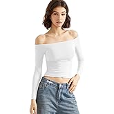 SUUKSESS Women Off Shoulder Double Lined Long Sleeve Shirts Basic Going Out Tops