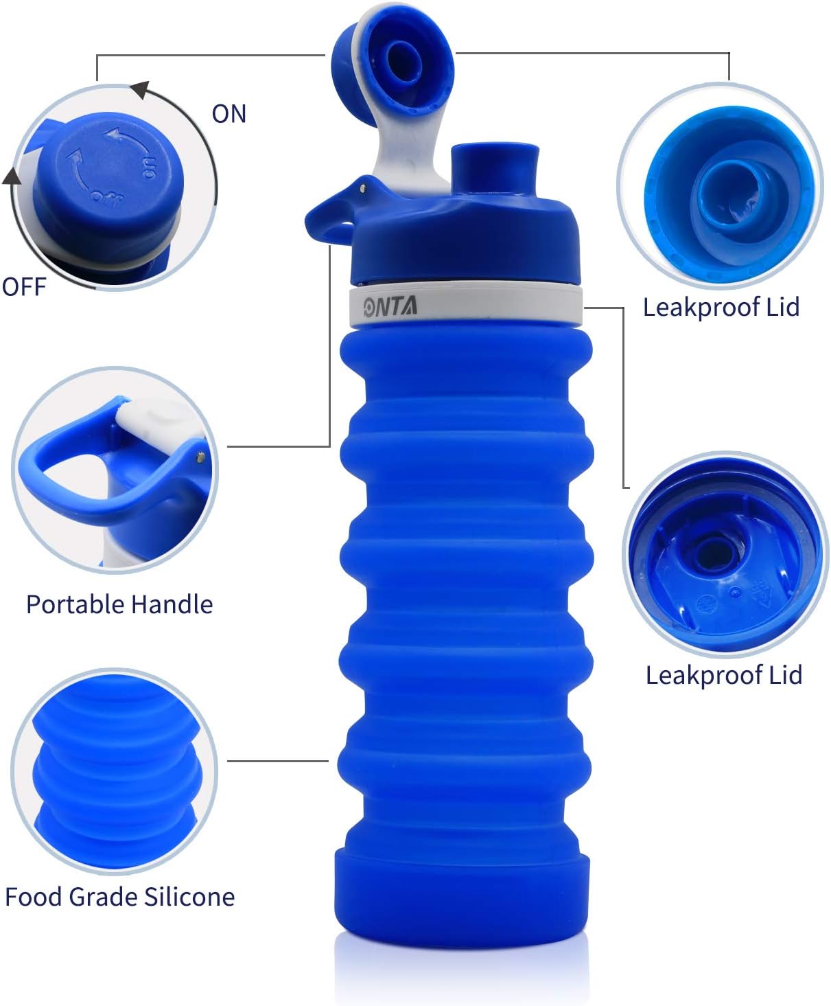 ONTA Collapsible Water Bottle- BPA Free Silicone Foldable Water Bottles for Travel FDA Approved Food-Grade Silicone Portable Leak-Proof Travel Water Bottle - Image 4