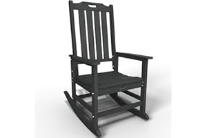 THOEOE Oversized Rocking Chair, Outdoor Rocking Chair for Adults, All Weather Resistant Porch Rocker for Lawn Garden, Grey